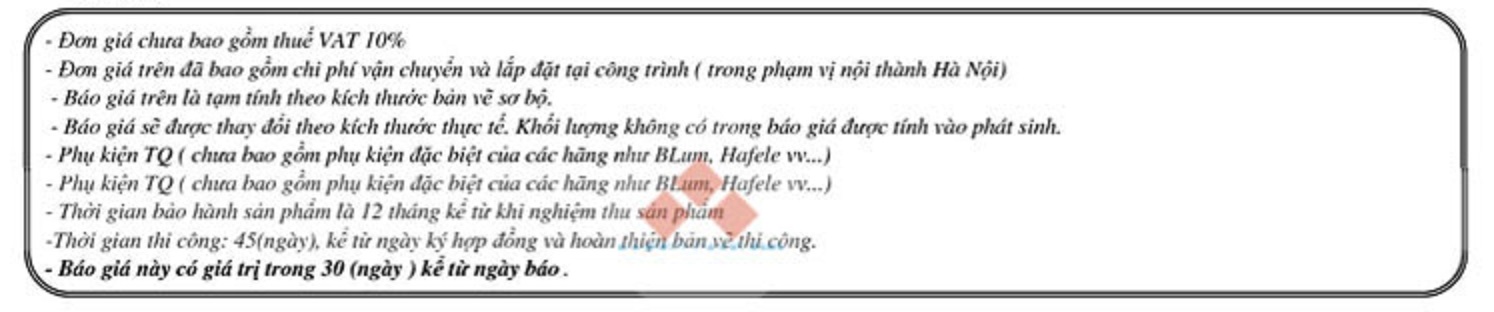 Bảng báo giá nội thất chung cư