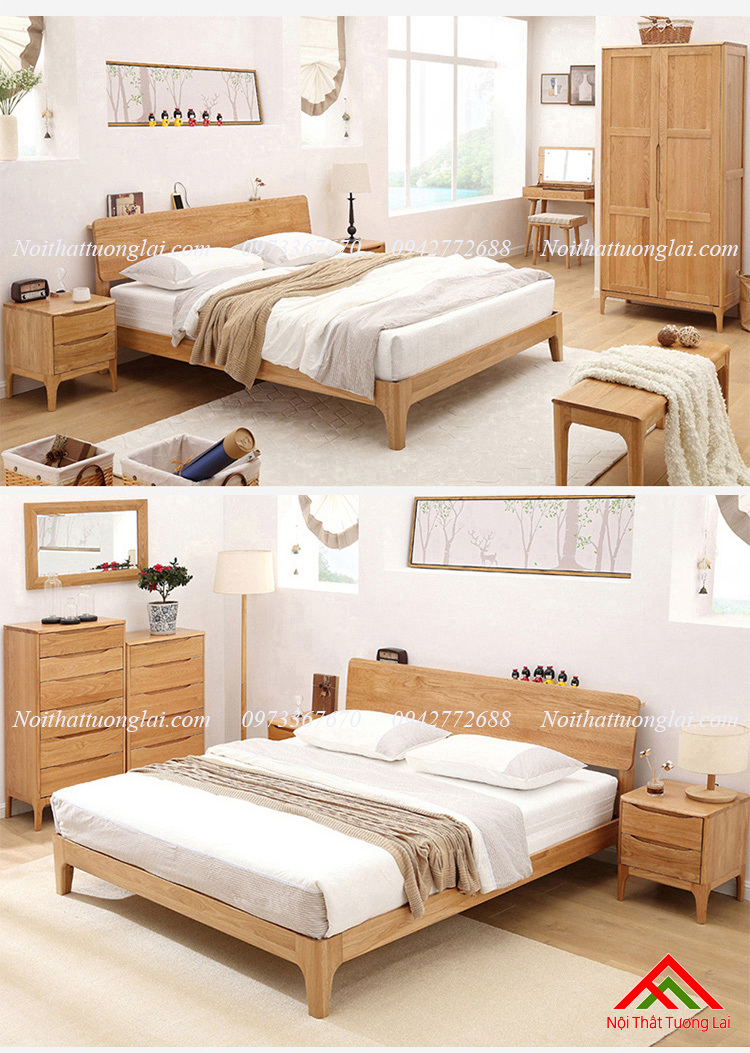 Giường gỗ sồi GN6812 thiết kế thông minh, hiện đại 2