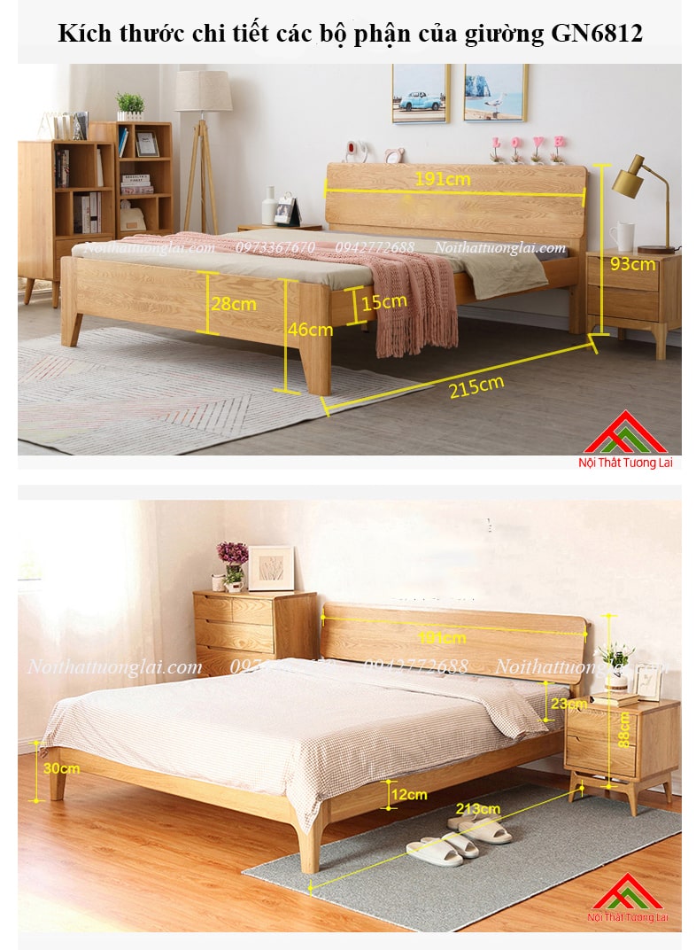 Giường gỗ sồi GN6812 thiết kế thông minh, hiện đại 6
