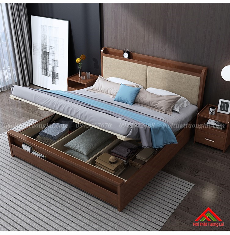 Giường ngủ đẹp có hộc tủ chứa đồ đa năng GN8801 3
