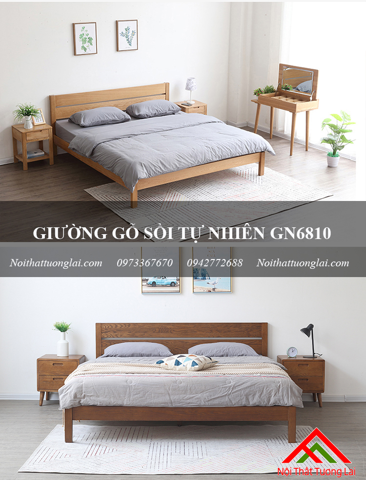 Giường ngủ gỗ sồi chân cao GN6810 7
