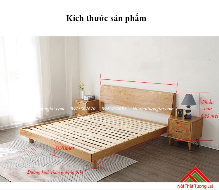 Giường ngủ gỗ sồi GN6813 chân cao 5