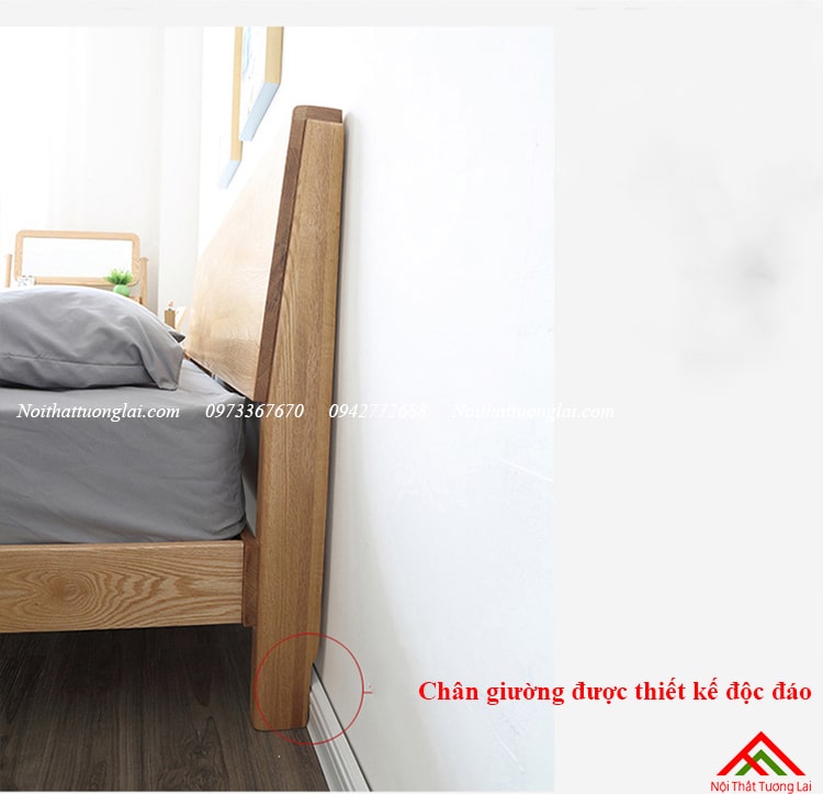 Giường ngủ gỗ sồi GN6813 chân cao 10