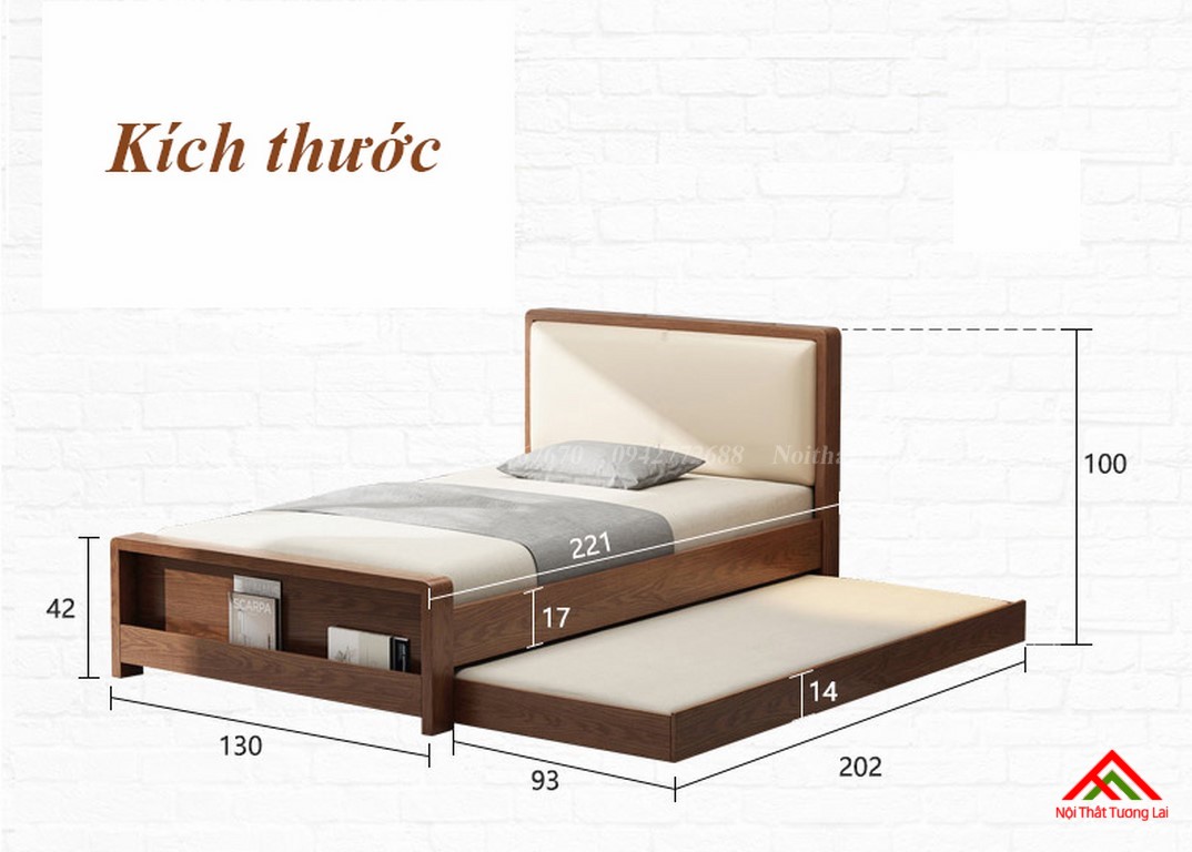Giường ngủ gỗ tự nhiên có thêm giường phụ GN6823 2
