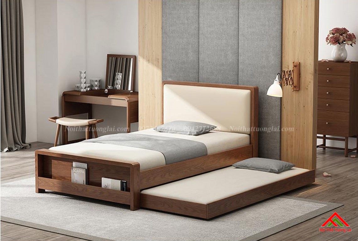 Giường ngủ gỗ tự nhiên có thêm giường phụ GN6823 1