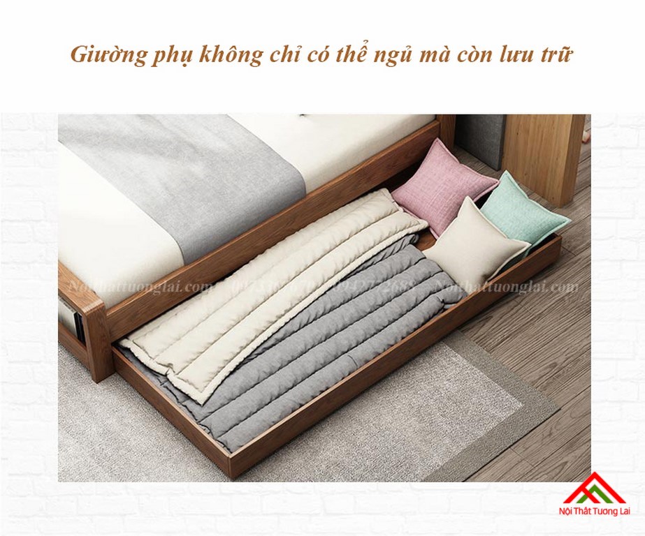 Giường ngủ gỗ tự nhiên có thêm giường phụ GN6823 8