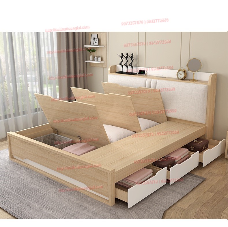Giường ngủ đẹp thiết kế hiện đại có ngăn kéo GN6801