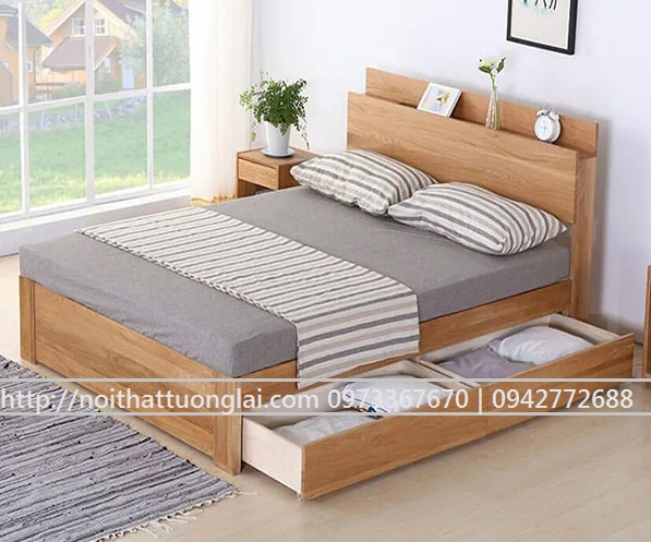 Giường ngủ gỗ sồi thiết kế hiện đại GN6808