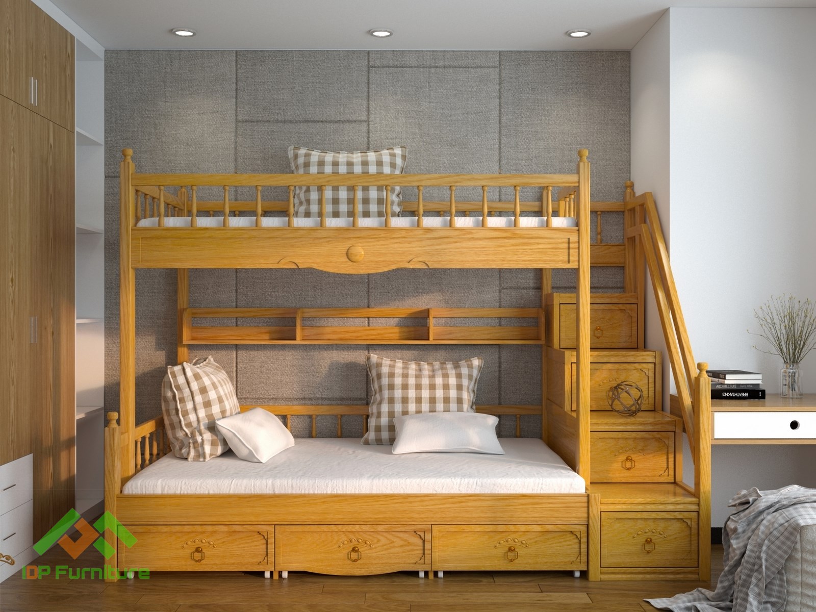 Giường tầng  gỗ tự nhiên cho bé GT6824