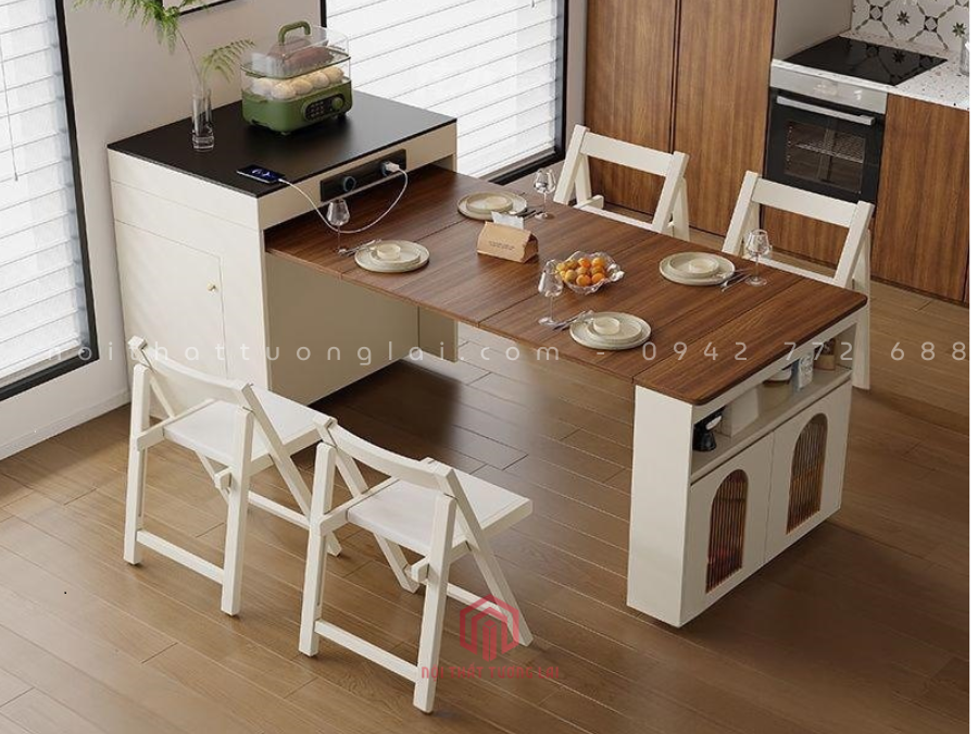 Bàn ăn gấp gọn tích hợp tủ lưu trữ và ổ cắm điện BA6811