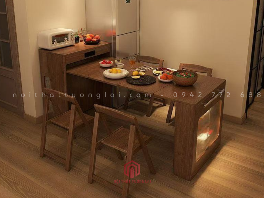 Bàn ăn gấp gọn tích hợp tủ lưu trữ và ổ cắm điện BA6811