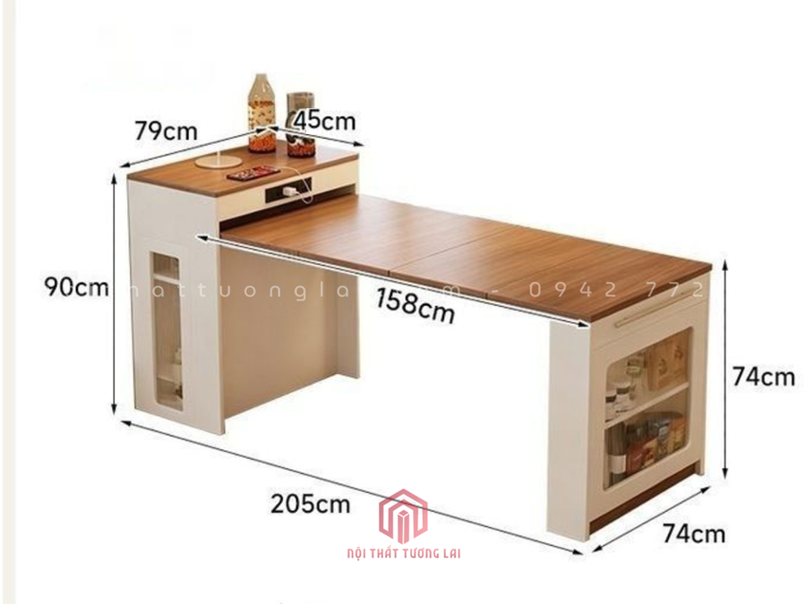 Bàn ăn gấp gọn tích hợp tủ lưu trữ và ổ cắm điện BA6811