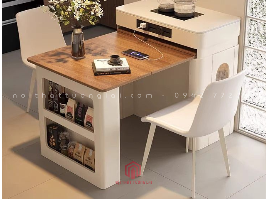 Bàn ăn gấp gọn tích hợp tủ lưu trữ và ổ cắm điện BA6811