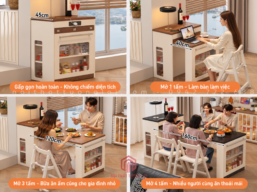 Bàn ăn gấp gọn tích hợp tủ lưu trữ và ổ cắm điện BA6811