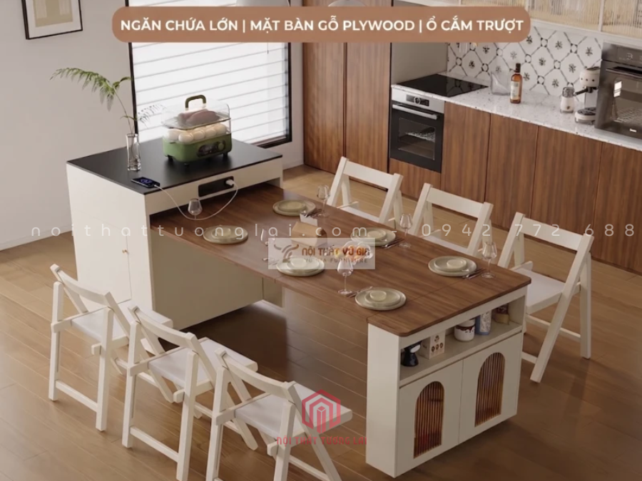 Bàn ăn gấp gọn tích hợp tủ lưu trữ và ổ cắm điện BA6811