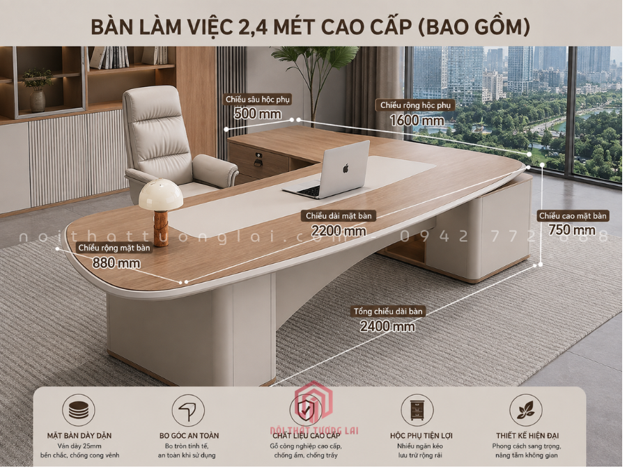 Bàn làm việc giám đốc hiện đại chữ L BGD6815