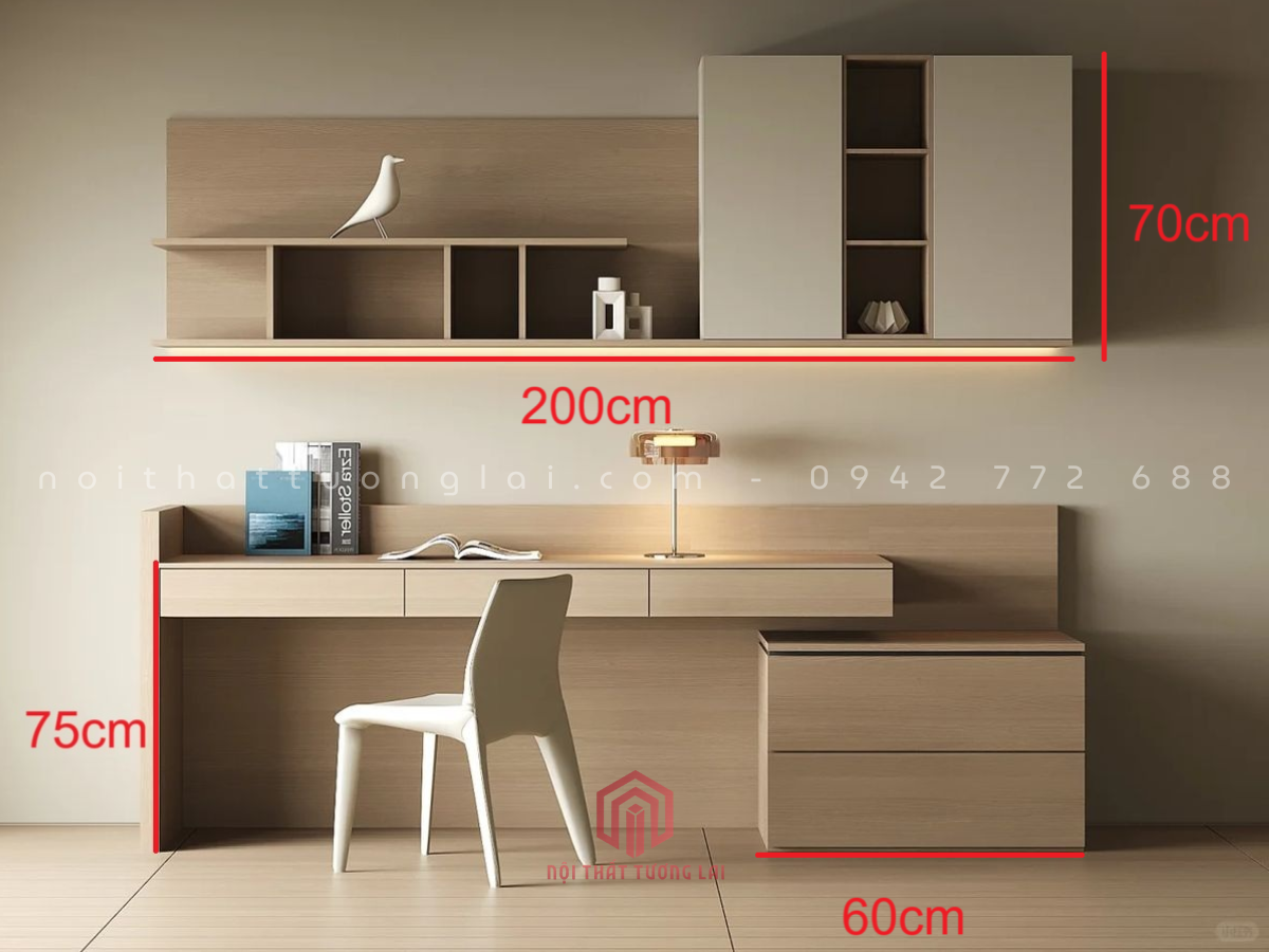 Bàn học bàn làm việc có giá sách treo tường hiện đại BH6878