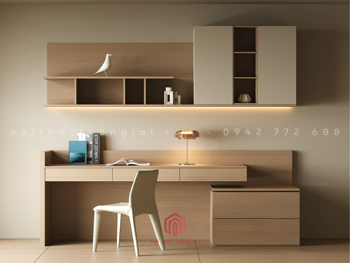 Bàn học bàn làm việc có giá sách treo tường hiện đại BH6878