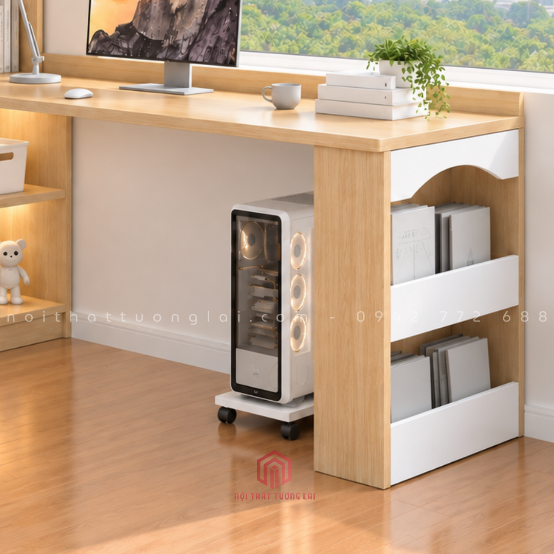 Bàn học tích hợp kệ sách góc L đa năng kèm bảng lỗ pegboard BH6886
