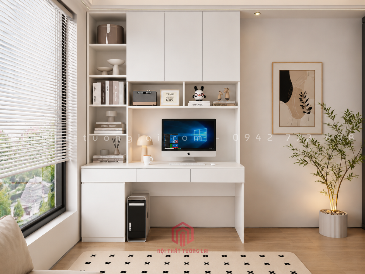 Bàn học, bàn làm việc có giá sách lớn kèm hộc ngăn kéo BH6879