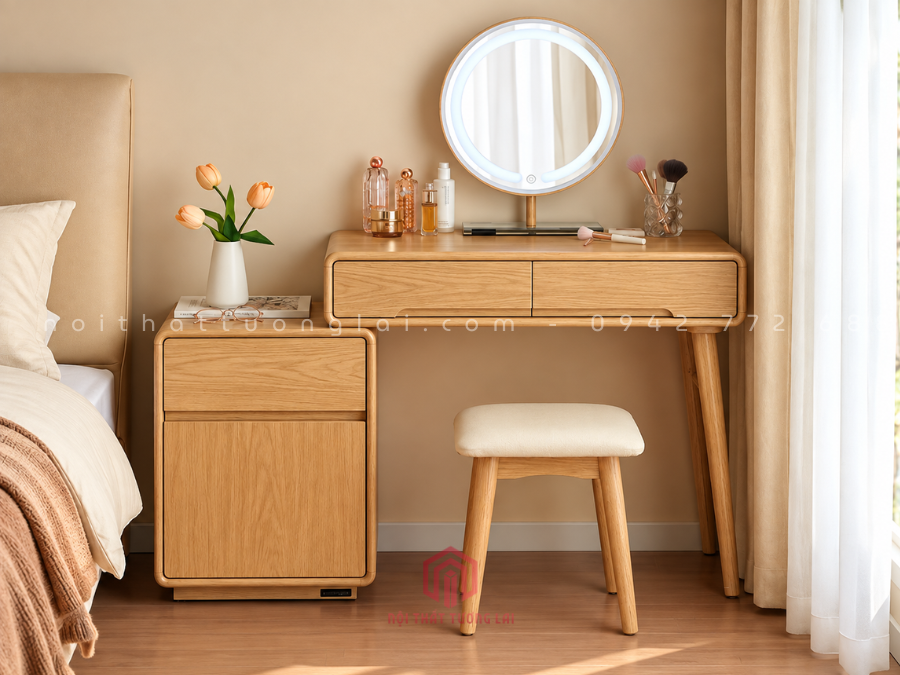 Bàn phấn trang điểm chân gỗ sồi cao cấp BP6823