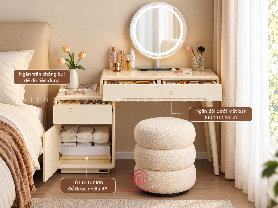 Bàn phấn trang điểm chân gỗ sồi cao cấp BP6823