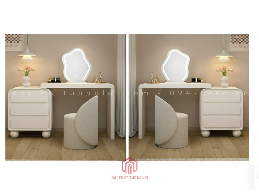 Bàn Trang Điểm Gỗ Công Nghiệp Màu Trắng Có gương Led BP6826