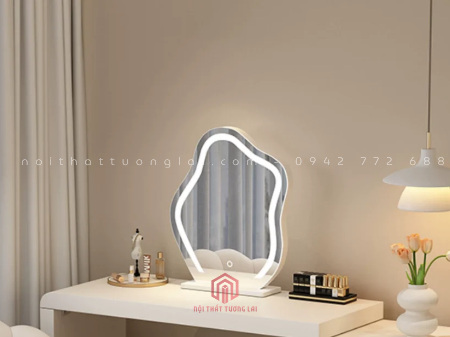 Bàn Trang Điểm Gỗ Công Nghiệp Màu Trắng Có gương Led BP6826