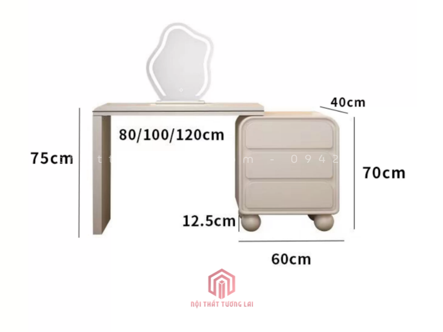 Bàn Trang Điểm Gỗ Công Nghiệp Màu Trắng Có gương Led BP6826