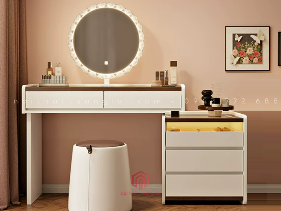 Bàn trang với ngăn kéo và tủ đựng đồ, phong cách tối giản hiện đại BP6829