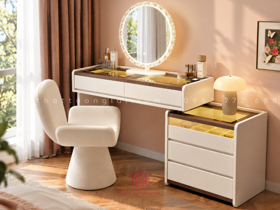 Bàn trang với ngăn kéo và tủ đựng đồ, phong cách tối giản hiện đại BP6829