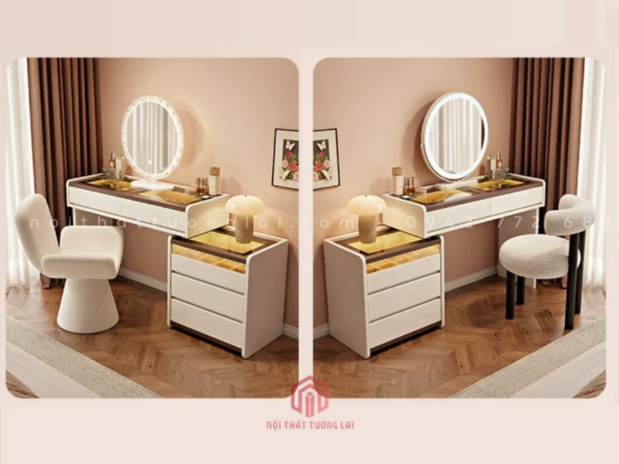 Bàn trang với ngăn kéo và tủ đựng đồ, phong cách tối giản hiện đại BP6829