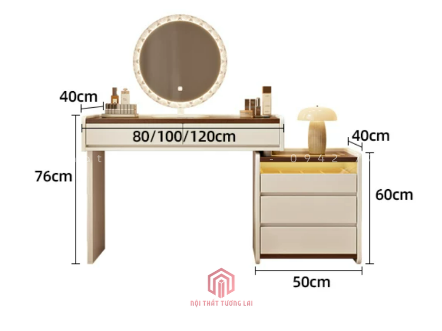 Bàn trang với ngăn kéo và tủ đựng đồ, phong cách tối giản hiện đại BP6829