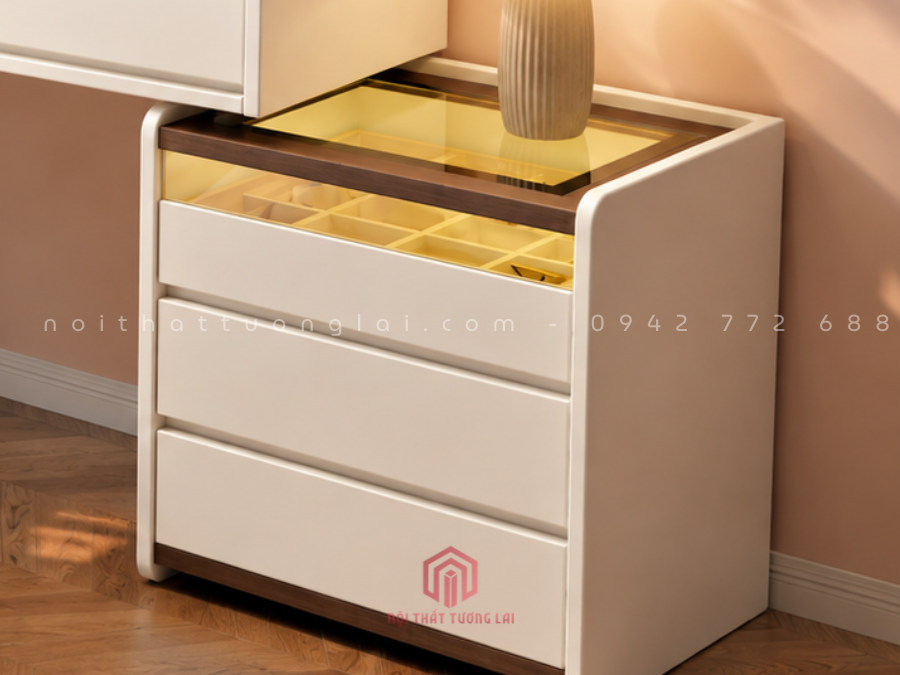 Bàn trang với ngăn kéo và tủ đựng đồ, phong cách tối giản hiện đại BP6829