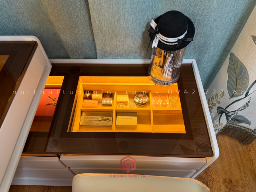 Bàn trang với ngăn kéo và tủ đựng đồ, phong cách tối giản hiện đại BP6829