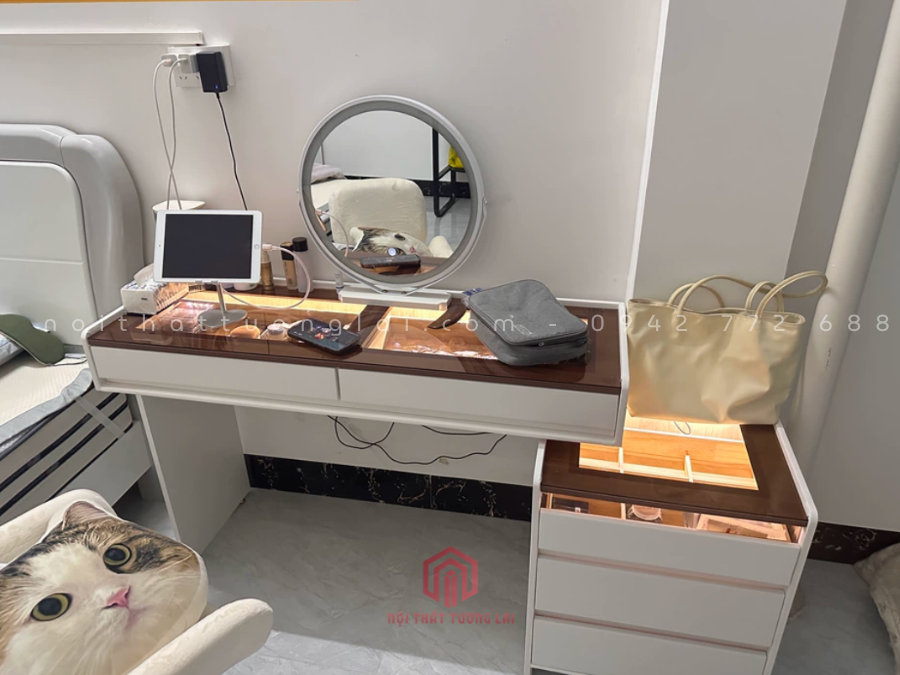 Bàn trang với ngăn kéo và tủ đựng đồ, phong cách tối giản hiện đại BP6829