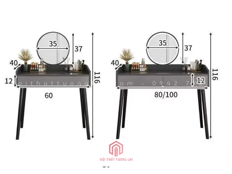 Bàn trang điểm nhỏ gọn đẹp kèm gương Led BP6830