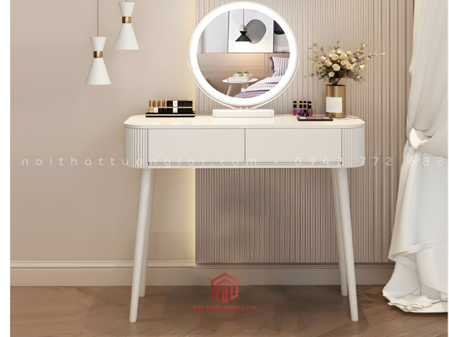 Mẫu bàn trang điểm hiện đại kết hợp gương đèn LED tròn BP6831