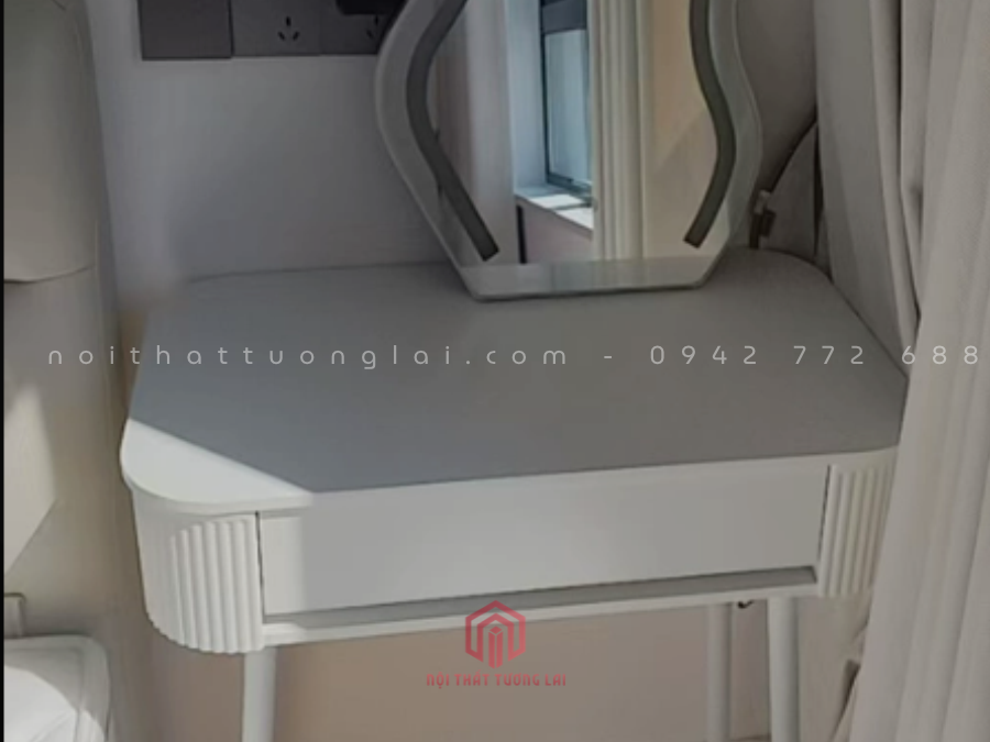 Mẫu bàn trang điểm hiện đại kết hợp gương đèn LED tròn BP6831