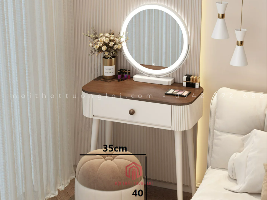 Mẫu bàn trang điểm hiện đại kết hợp gương đèn LED tròn BP6831
