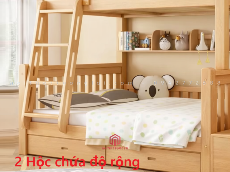 giường tầng trẻ em màu trắng gỗ tự nhiên đẹp