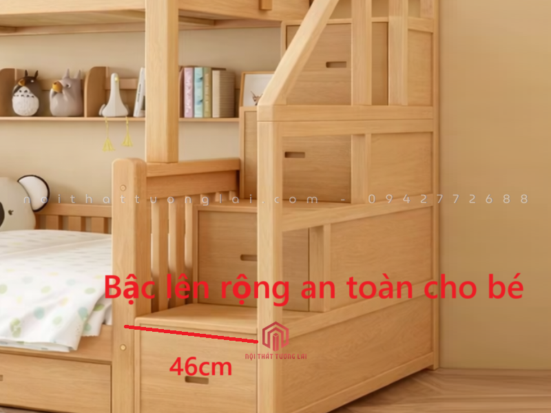 giường tầng trẻ em màu trắng gỗ tự nhiên đẹp