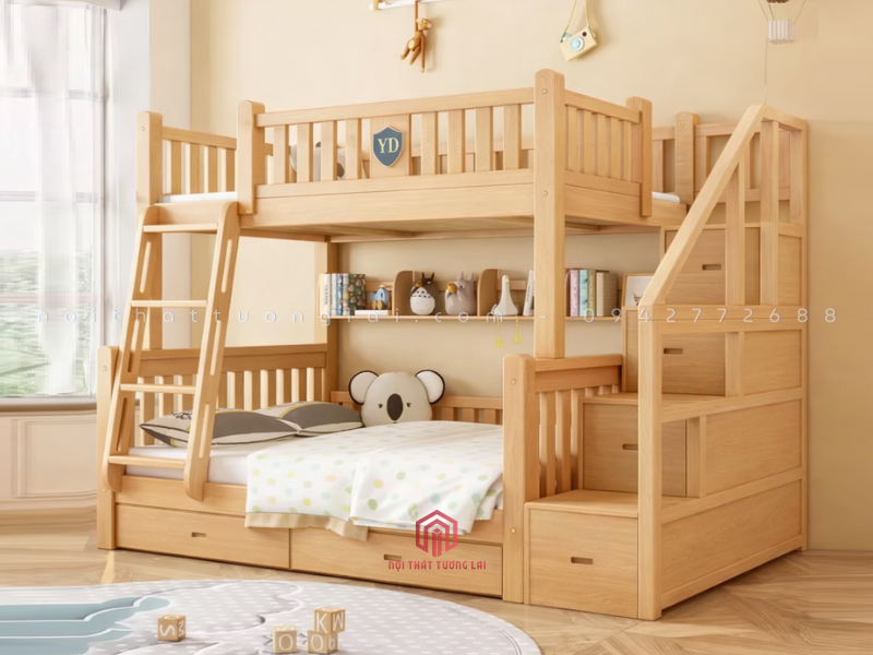 Giường tầng trẻ em gỗ tự nhiên mẫu mới 2026 gt6830