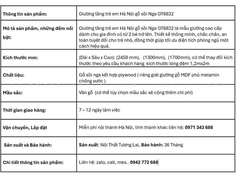 Giường tầng trẻ em Hà Nội gỗ sồi Nga bền đẹp GT6832