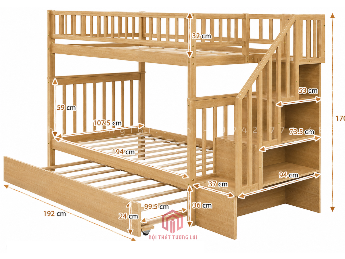 Giường 3 Tầng Trẻ Em Cho Bé Trai, Bé Gái GT6872