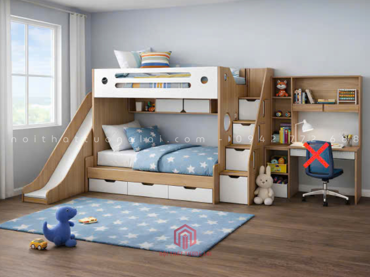 Giường 2 tầng có cầu trượt đẹp độc đáo cho bé GT6875