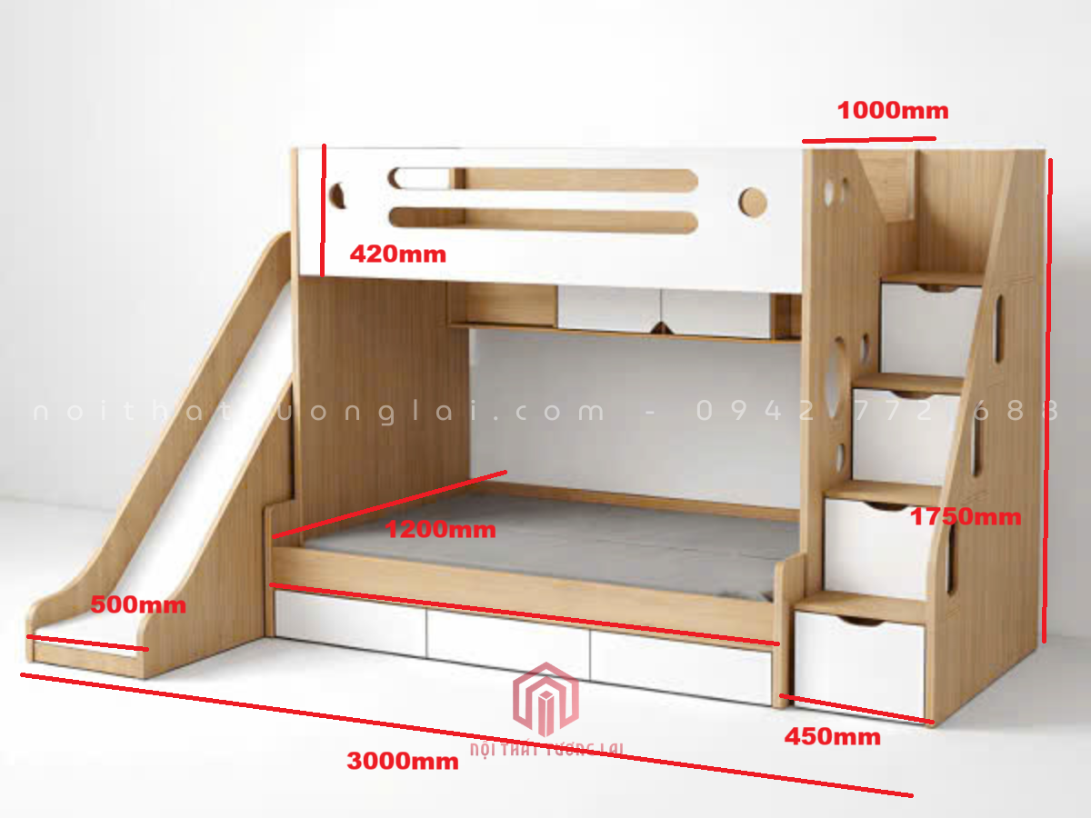 Giường 2 tầng có cầu trượt đẹp độc đáo cho bé GT6875