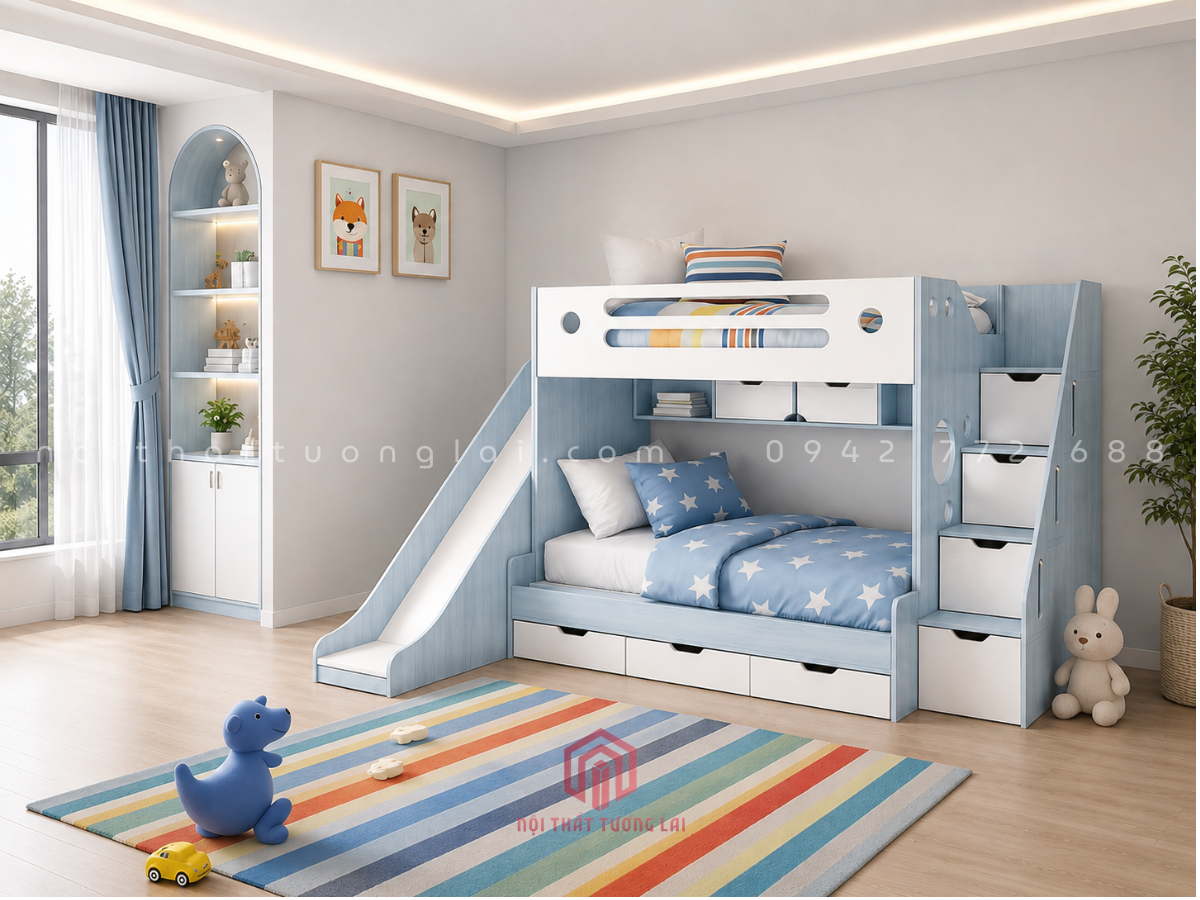Giường 2 tầng có cầu trượt đẹp độc đáo cho bé GT6875