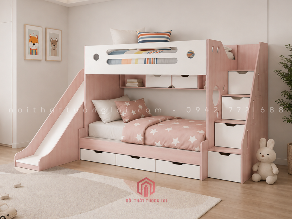 Giường 2 tầng có cầu trượt đẹp độc đáo cho bé GT6875