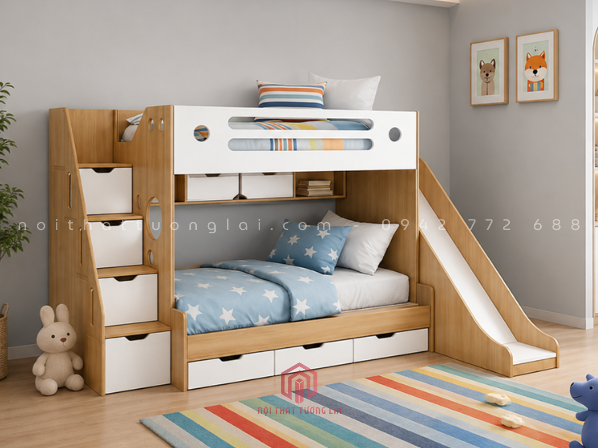 Giường 2 tầng có cầu trượt đẹp độc đáo cho bé GT6875
